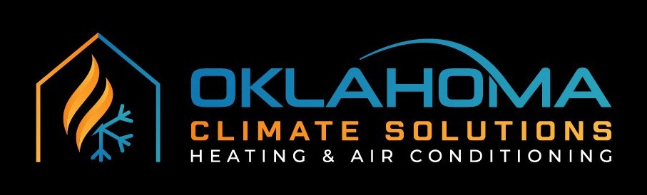 The Oklahoma Climate Solutions horizontal logo on black: the house, flame and snowflake beside the wordmark
