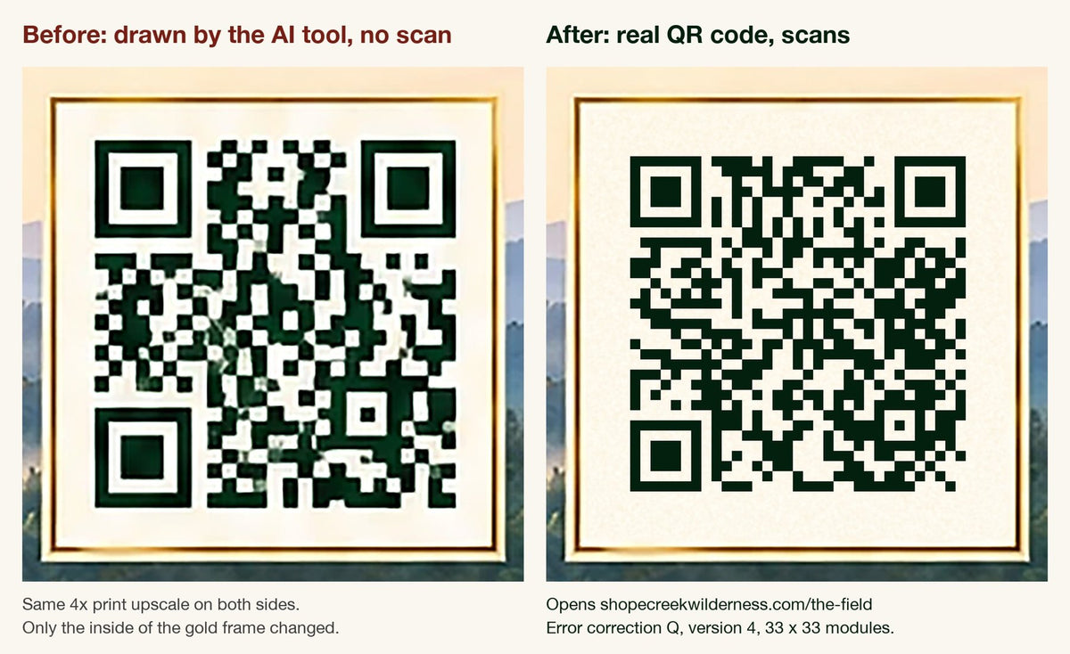 The drawn code beside the real one, both cut from the same print enlargement