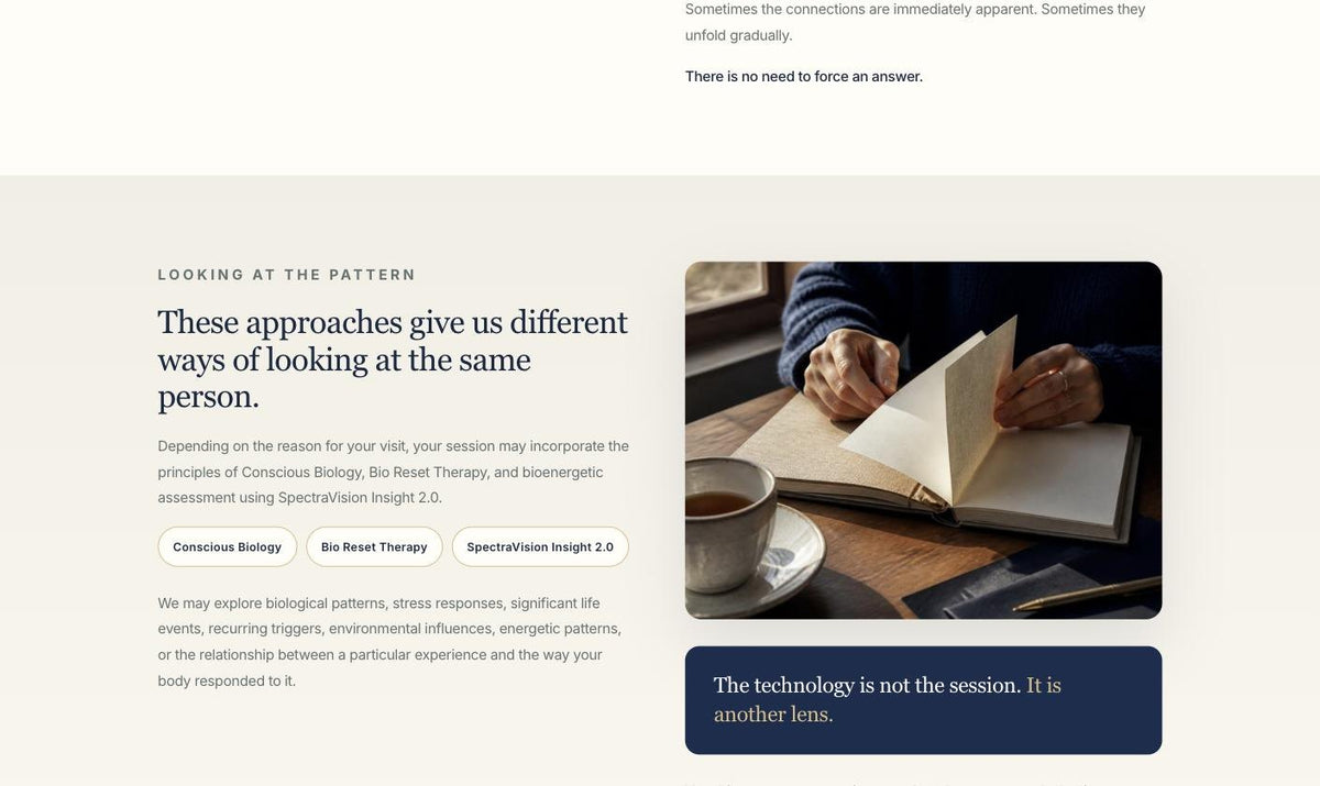 Homepage: the contrast section and the navy quote card