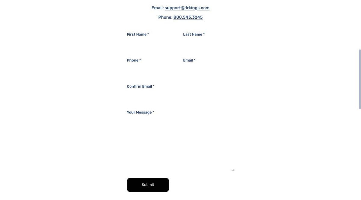 The contact form as reported: fields white on white, the form at half width
