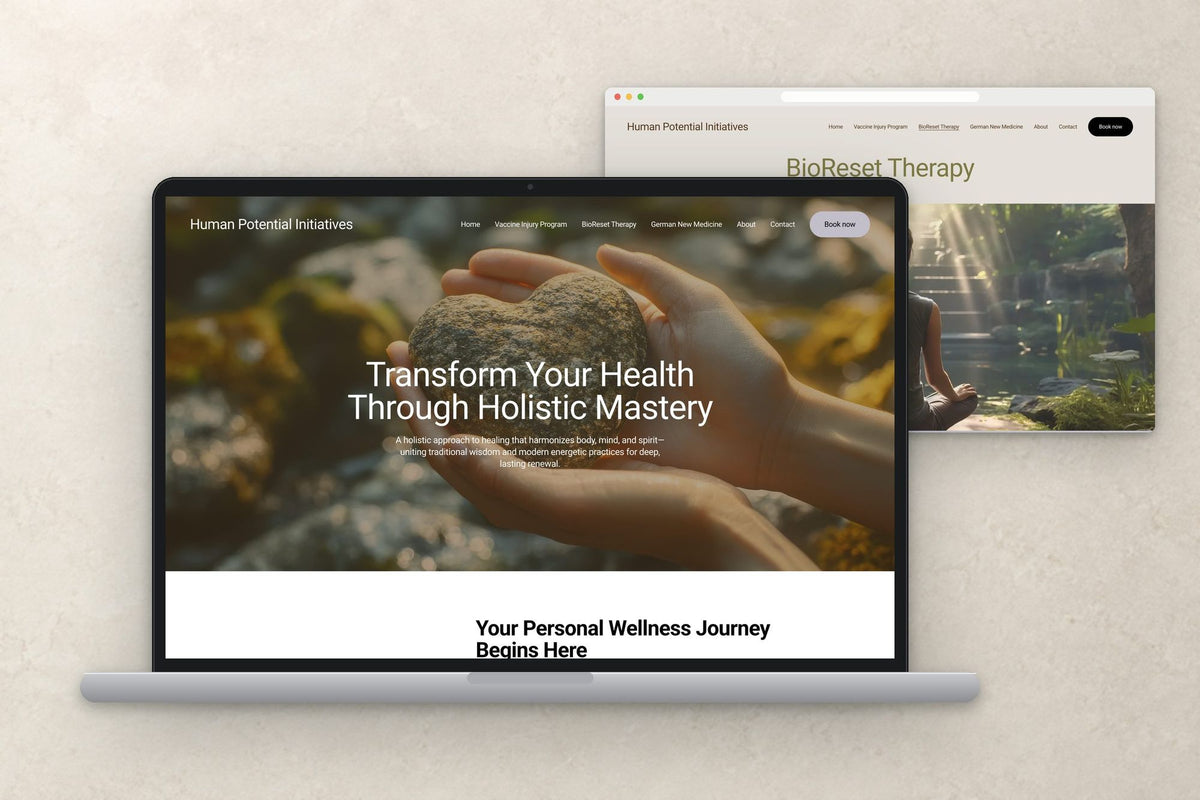 Human Potential Initiative: Human Potential Initiatives website on a laptop, with the BioReset page