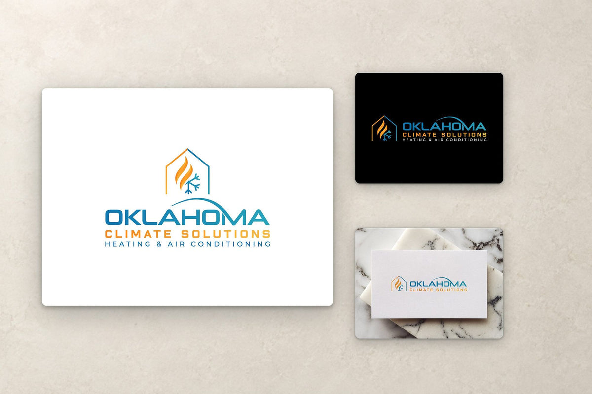 Oklahoma Climate Solutions: Oklahoma Climate Solutions logo on light and dark with a business card