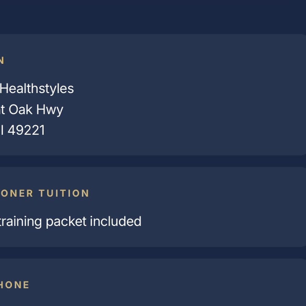 The venue and the tuition, stated before anyone reaches a checkout