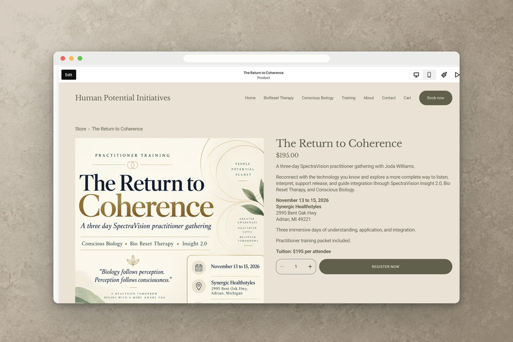 Registration, Switched On: The Return to Coherence registration product at $195, built during the session